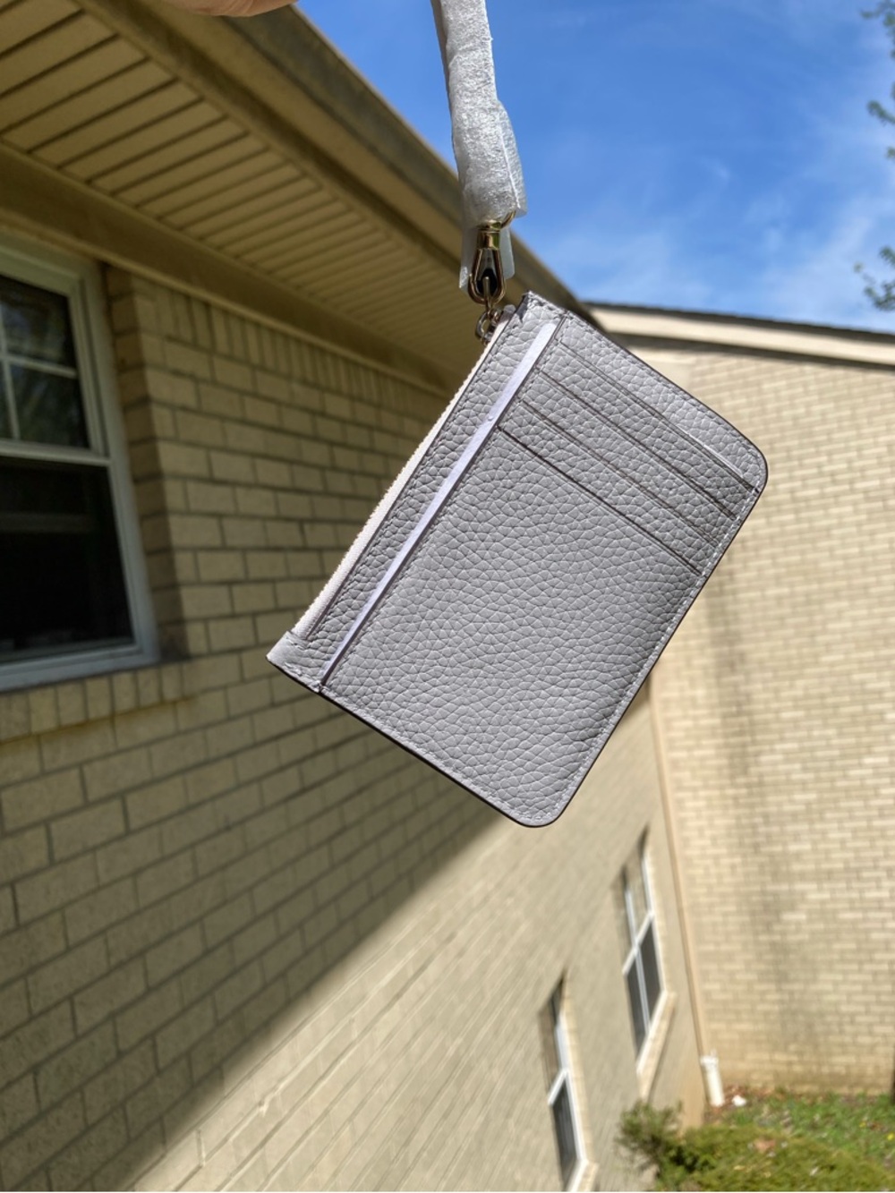 Kate Spade Pebbled Leather Lena Colorblock Small Card Holder Wristlet Grey White - Picture 5 of 16